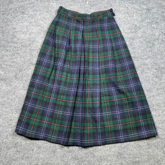 The Woolrich Woman Dresses & Skirts - The Woolrich Woman Vintage Plaid Wool Midi Skirt Green Blue Tartan USA Made 27W‎